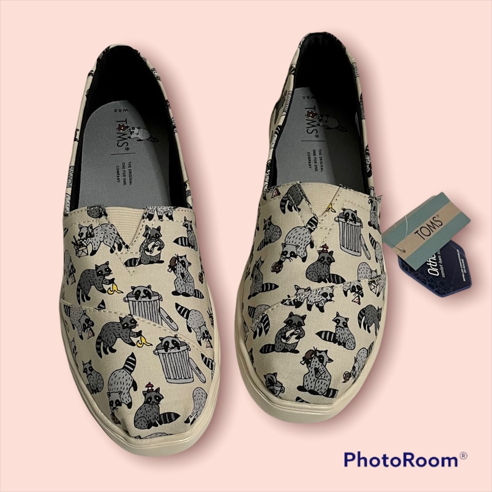 TOMS Natural Raccoon Print Alpargata Cupsole, Slip-on, - NWT